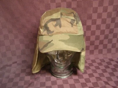 GREEN CAMO BALL CAP HAT W/BUCKET EAR FLAP W/NECK SUN PROTECT HUNT FISH HIKE - Image 1 of 4