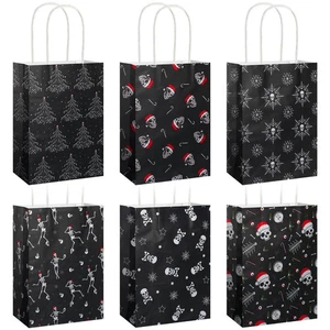 24 Pcs Gothic Christmas Gift Bags with Handles 7 x 9'' Skull Skeleton Snowfla... - Picture 1 of 7