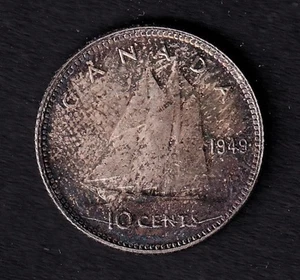 Canada 1949 10c Ten Cent Silver Dime King George VI Bu .800 Silver - Picture 1 of 2