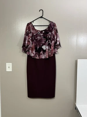 Vestido Vaina Connected Apparel Granate y Blanco Floral Capa Superpuesta Talla 14 C68 Foto 1 de 4