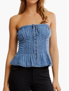 Free People Wink Wink Denim Trägerloses Top Gr. S - Bild 1 von 5
