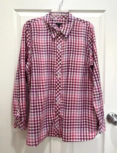 TALBOTS Womens XL Plaid Pink Purple Plaid Button Up Shirt Brushed Cotton - Picture 1 of 7
