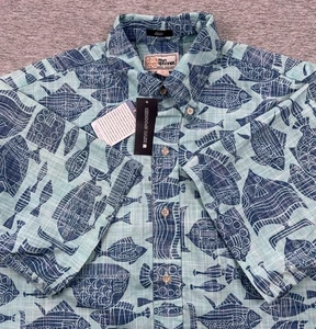 Reyn Spooner Hawaiian Shirt Mens Medium Blue Maui Deep Fish Button Down NEW - Picture 1 of 8