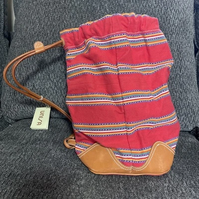 Bolso de Mano / Bandolera UNISA - Algodón con Borde de Cuero - Hecho en España - Vintage (B9) Foto 1 de 4