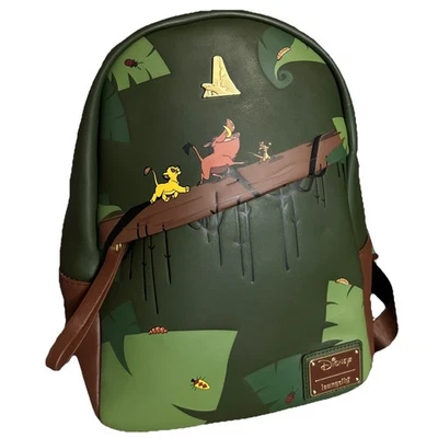 RARA Mini Mochila Loungefly Disney Rey León Simba Timón y Pumba Usada Foto 1 de 4