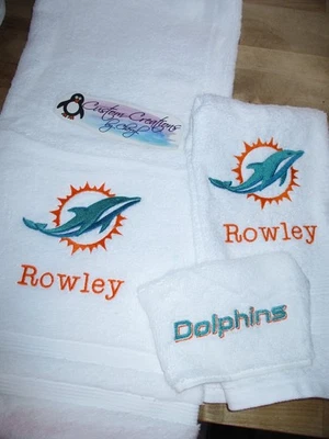 Juego de toallas personalizadas Dolphins de 3 piezas, juego de toallas de fútbol personalizado Dolphins Foto 1 de 4