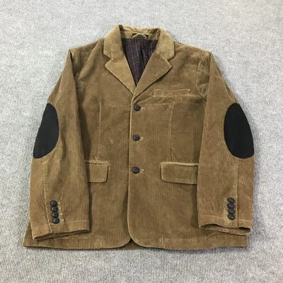 L.L.Bean Blazer Mens 40 Short Brown Corduroy Elbow Patch Sport Coat Plaid Lined - Image 1 of 4