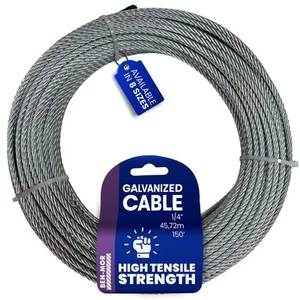 Cavo in Acciaio Zincato - 1/4 in x 150 FT 7X19 Core Cavo Flessibile per Fe... - Foto 1 di 6