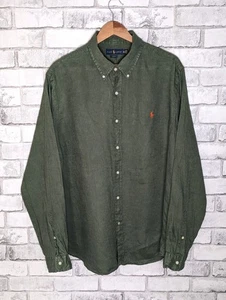 Polo Ralph Lauren Shirt Mens 100% Linen Green Long Sleeve Shirt Size 2XL - Picture 1 of 18
