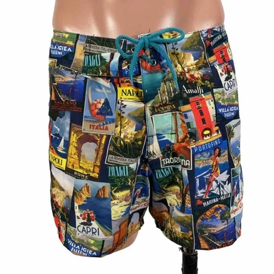 Sauvage California Men’s Italian Post Card Swim Trunks 100% Nylon Size 36 AOP - Image 1 of 4