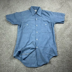 VINTAGE Big Mac Shirt Mens Medium Blue Chambray JC Penny Work Shirt 70s USA - Picture 1 of 13