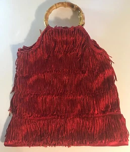 Ivy Hannah Red Fringe Purse Bamboo Handles 246 - Picture 1 of 7