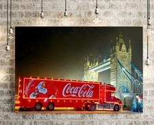 Coca Cola Santa Truck Lorry Xmas London Canvas Framed Wall Art or Poster Print