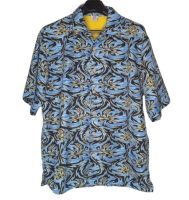 Anchor Blue Mens Hawaiian Kakau Blue/yellow Camp Collar Shirt Size XL Vacation  - Image 1 of 4