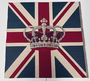 UK CROWN Union Jack Flag Retro Look Heavy Jacquard Gobelin Panel Fabric Banner - Picture 1 of 6