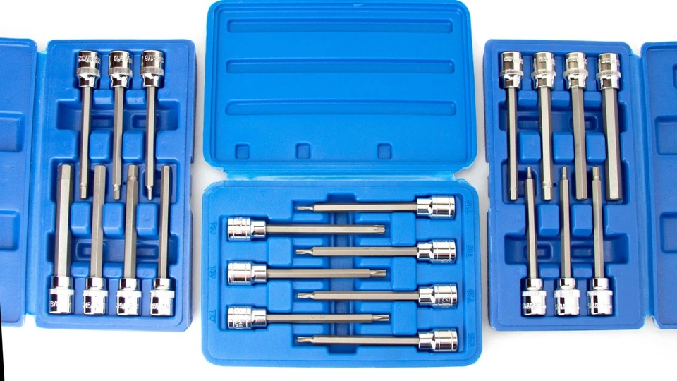 21pc VCT 3/8" DRIVE MM SAE EXTRA LONG 4-1/2" LONG HEX TORX BIT SOCKET SET