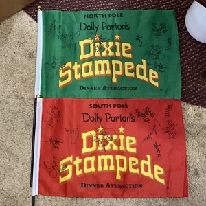 2—VINTAGE DIXIE STAMPEDE DINNER ATTRACTION SIGNED FLAG - Picture 1 of 12