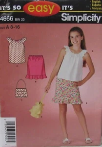 Simplicity SO EASY 4666 Girl's 8-16 Skirt Peasant Blouse Top & Purse Pattern UC - Picture 1 of 2