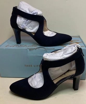 Life Stride Soft System Giovanna 2 海军蓝麂皮绒高跟鞋正装鞋女式尺码。 5 M — 第 1/3 张图片