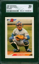 1992 Bowman MIKE PIAZZA #461 Rookie Card Dodgers HOF RC SP NM-Mint SGC 88 (8)