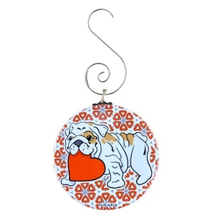 English Bulldog Valentines Day Ornament Handmade Holiday Dog Decor - White & Tan - Picture 1 of 12