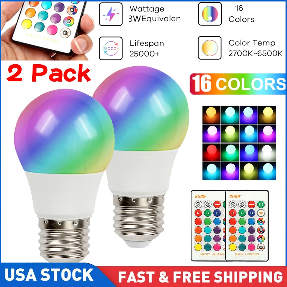 2 X E26 RGB RGBW LED Light Bulb Multicolor Changing Magic Lamp w/ Remote Control - Image 1 of 4