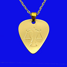 Libra Zodiac Scales Necklace Etched in a Brass Guitar Pick 22 Inch Chain