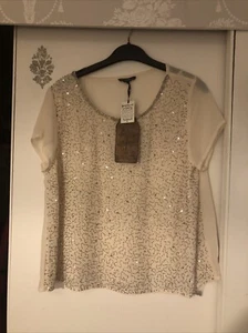 NEW LADIES CREAM & SILVER ROCK & REVIVAL HAND FINISHED TOP SIZE 14 - Picture 1 of 6