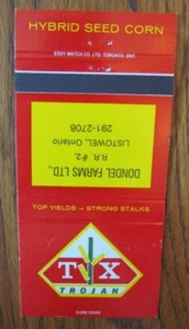 FARM IMPLEMENT: TROJAN SEED CORN (LLISTOWEL, ONTARIO) MATCHBOOK MATCHCOVER -F8 - Picture 1 of 1