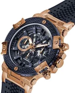 Guess Men's Rose Gold-Tone Navy , Silicone Strap, Multi-Function 46 MM - Picture 1 of 5
