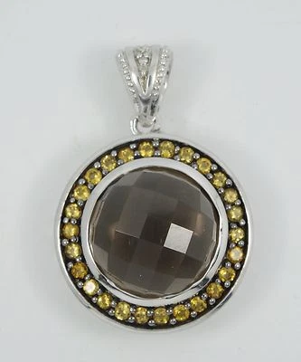 FABULOSO COLGANTE ITALIANO DE LEY con TOPACIO AHUMADO GRANDE 4 quilates ~ 1,25" Foto 1 de 4