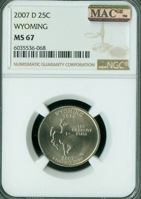 2007 D WYOMING QUARTER NGC MS67 PQ BUSINESS STRIKE MAC SPOTLESS ONLY 5 FINER . - Image 1 of 2