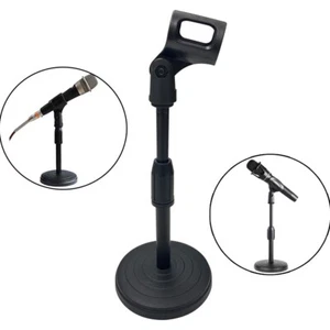Adjustable Desktop Microphone Lifting Stand Mini Round Base with Mic Clip - Picture 1 of 16