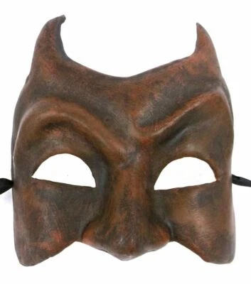 Evil Dark Red Devil Horns Paper Mache Halloween Mardi Gras Mask - Image 1 of 4