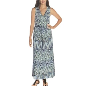 NWT Mario Serrani Stretch Jersey Sleeveless Blue Funky Made in Italy Maxi Dress - Foto 1 di 6