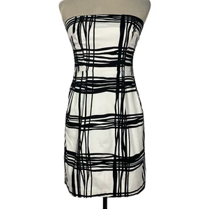 Express Women Stripe Strapless Dress A Line Black Short Pockets White Size 4 - Picture 1 of 7