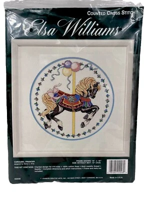 Kit Punto de Cruz Contado Elsa Williams Carrusel Prancer Caballo Dorado Metálico Foto 1 de 3