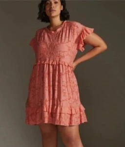 Anthropologie Size 2X Plus NWT Peach Ruffle Knit Mini Dress Keyhole Back - Picture 1 of 9