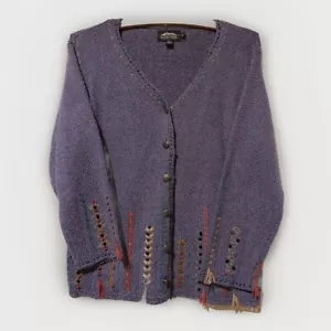 VTG Icelandic Design Women Size Sz S Purple Silk Mix Accented Cardigan Sweater - Picture 1 of 4