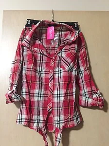 NWT Agaci Forever 21 Medium Plaid Long Sleeve Button Down - Foto 1 di 3