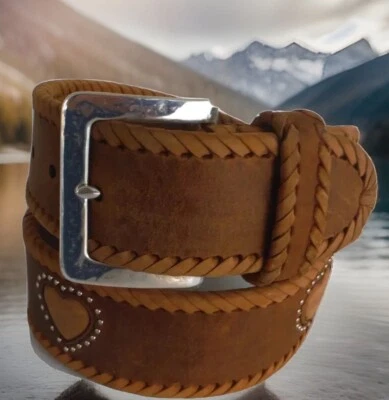 Brighton Brown LA BREA Leather Heart Belt   Size 30  B20425 - Image 1 of 4