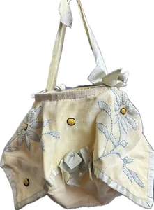 Petit Point French Tapestry Drawstring Purse 1940s Pouch Handbag 15” Antique - Picture 1 of 11