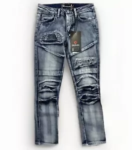Jeans Akademiks ragazzo 10 (27x24) blu lavaggio acido denim skinny invecchiato nuovo con etichette - Foto 1 di 16