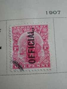 Sello oficial con bisagras usado de 1 penique de Nueva Zelanda de 1907 - Imagen 1 de 1