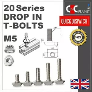 T-Bolt M5 Drop In Flange Nut Hammer 20 Series Aluminum Extrusion Prof T Slot 6mm - Picture 1 of 21