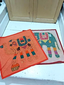 A PAIR OF HANDMADE INDIAN ELEPHANT STITCHED CUSHION COVERS - OFFER! - Picture 1 of 10