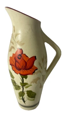Ellgreave Hand Painted Jug / Vase – Floral Ceramic Pitcher with Red Flower - Image 1 of 4