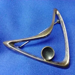 Signed Just Andersen Vtg Sterling Silver Modernist Boomerang Brooch 925s Denmark - Picture 1 of 6