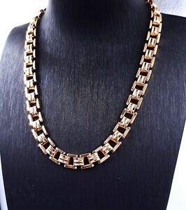 Monet Necklace Gold Plated Chunky Collar Length block Chain Choker Signed