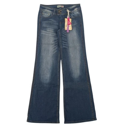 Jeans vintage Y2K Paris azules tiro bajo pierna ancha juniors 9 largos altos 30x36 nuevos con etiquetas Foto 1 de 4